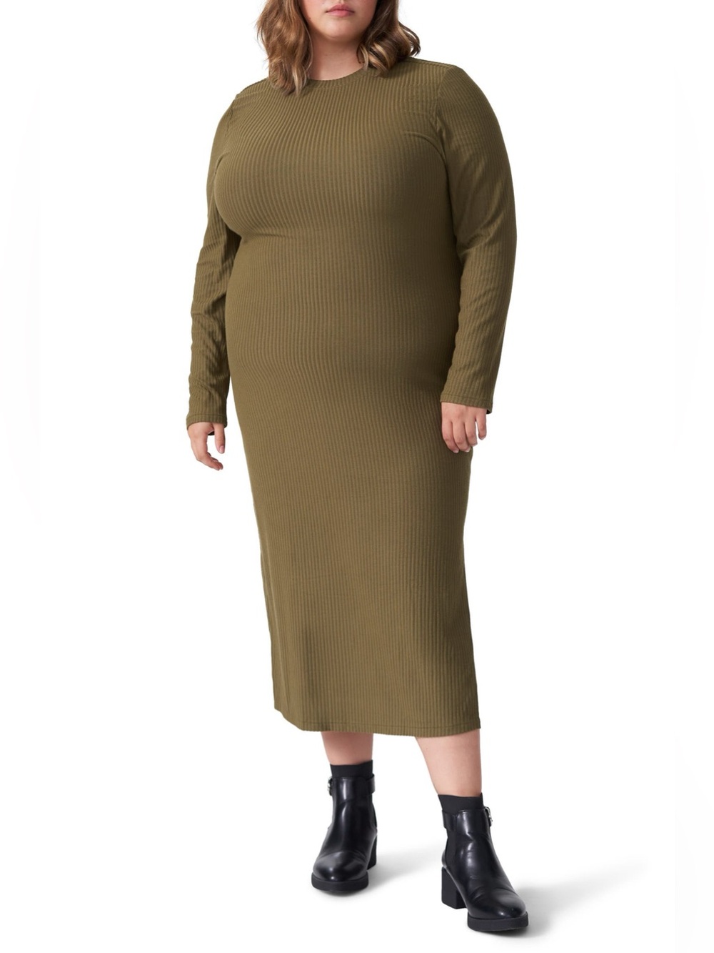 Universal Standard Lexi Ribbed Long Sleeve Midi Maxi Dress Camel Tan Large 22 24